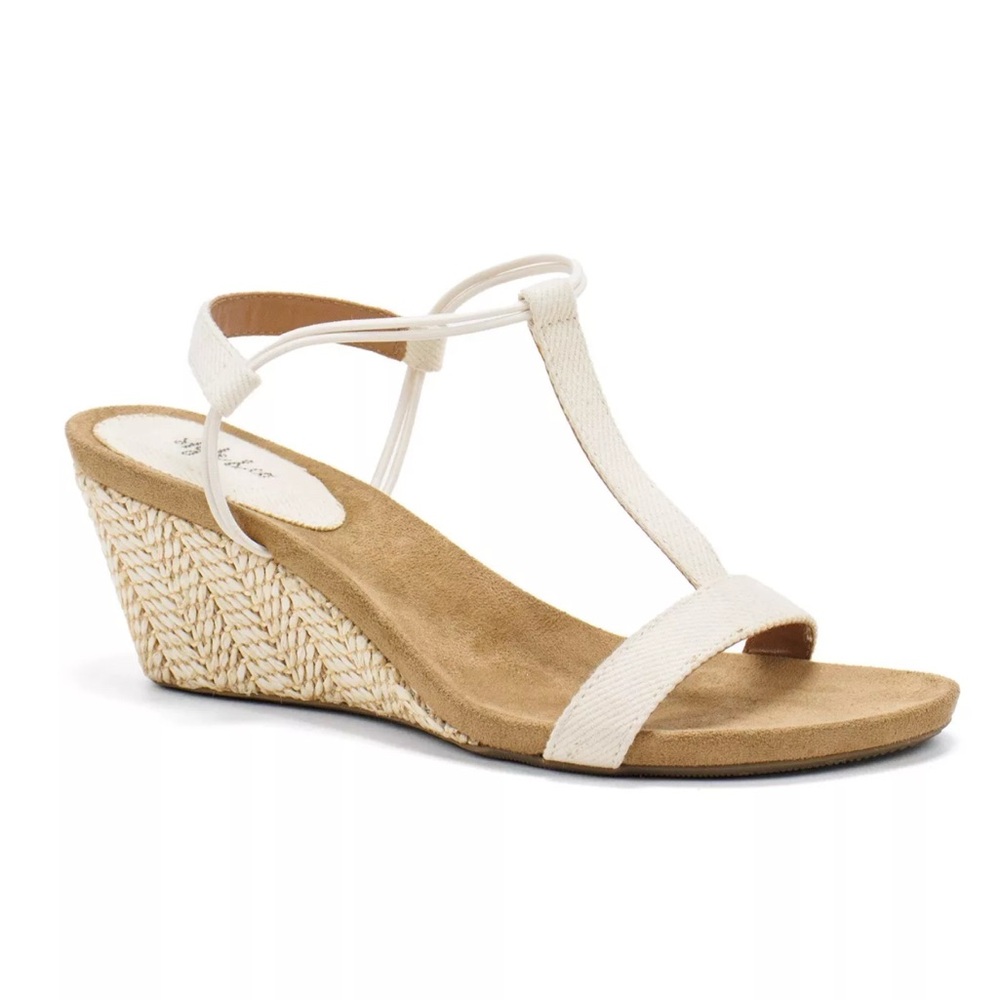 NWT Macy’s STYLE & CO MULAN T-STRAP WEDGE SANDAL ESPADRILLES  Linen Nude SZ 12